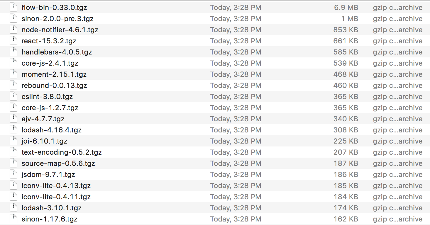 list of React Native .tgz files sorted by size descending